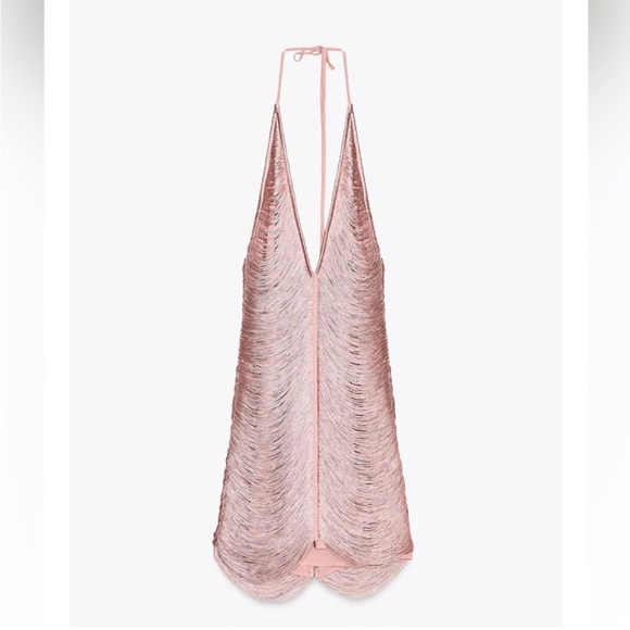 pink backless dress zara DRAPED HALTER MINI DRESS - Mid-pink